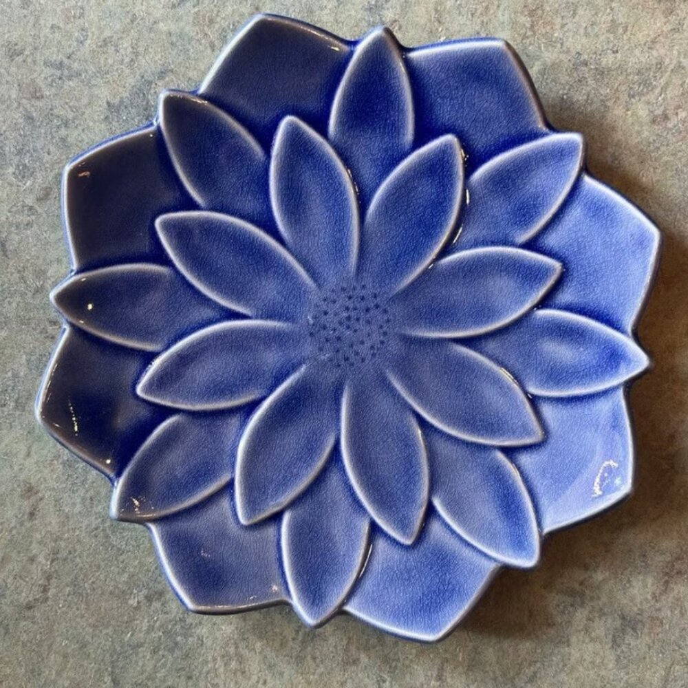 Vintage Kotobuki Blue Glazed Lotus Flower Bowl